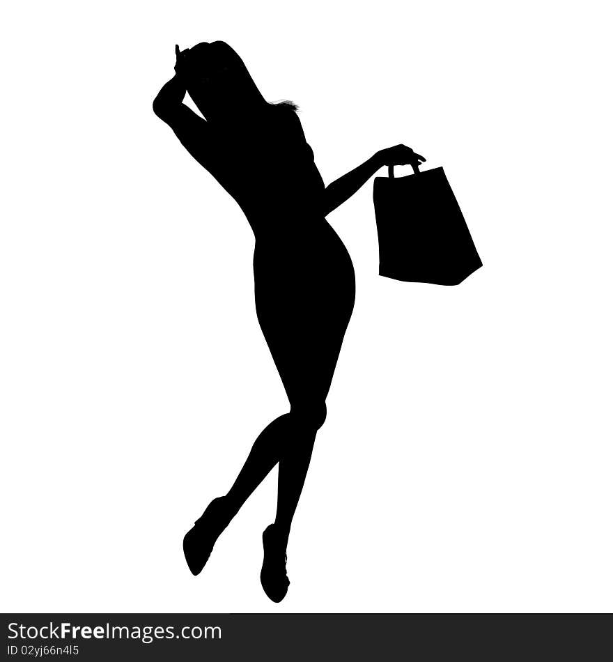 Happy shopping girl silhouette illustration