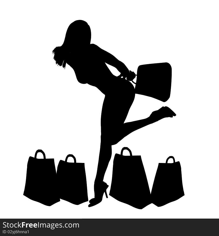 Happy shopping girl silhouette illustration