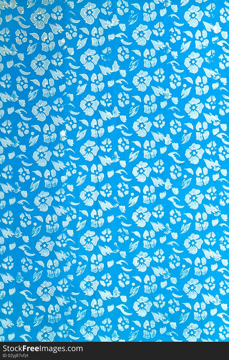 Wall painting as white flower pattern on blue background. Wall painting as white flower pattern on blue background