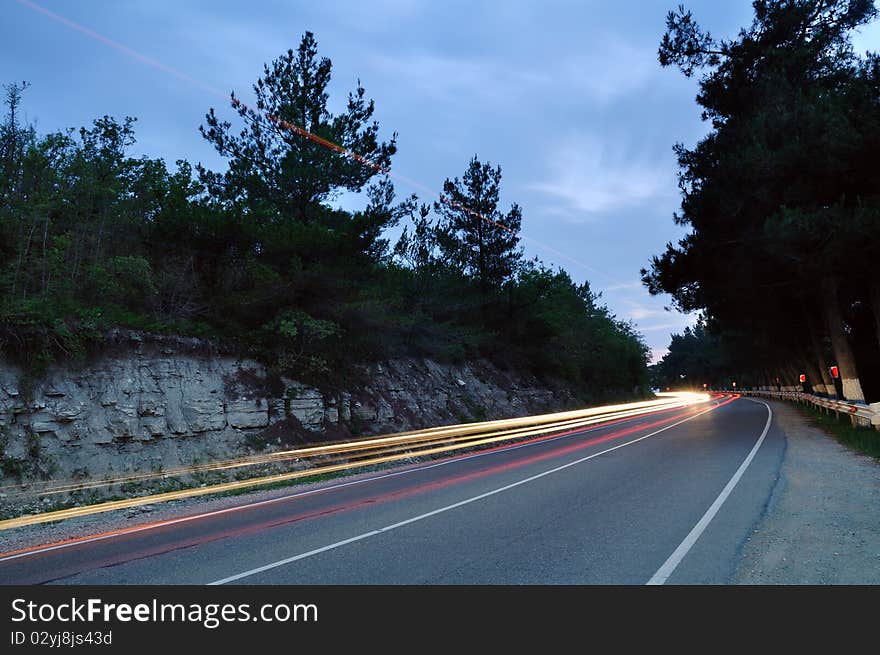 Night view of dangerous turn in mountains. Night view of dangerous turn in mountains