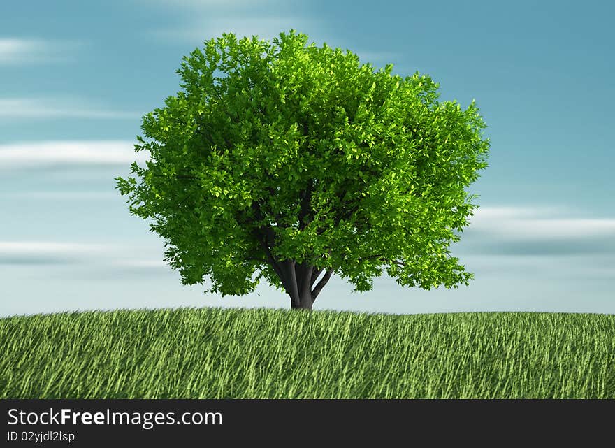 Grass and tree - this is a 3d render illustration