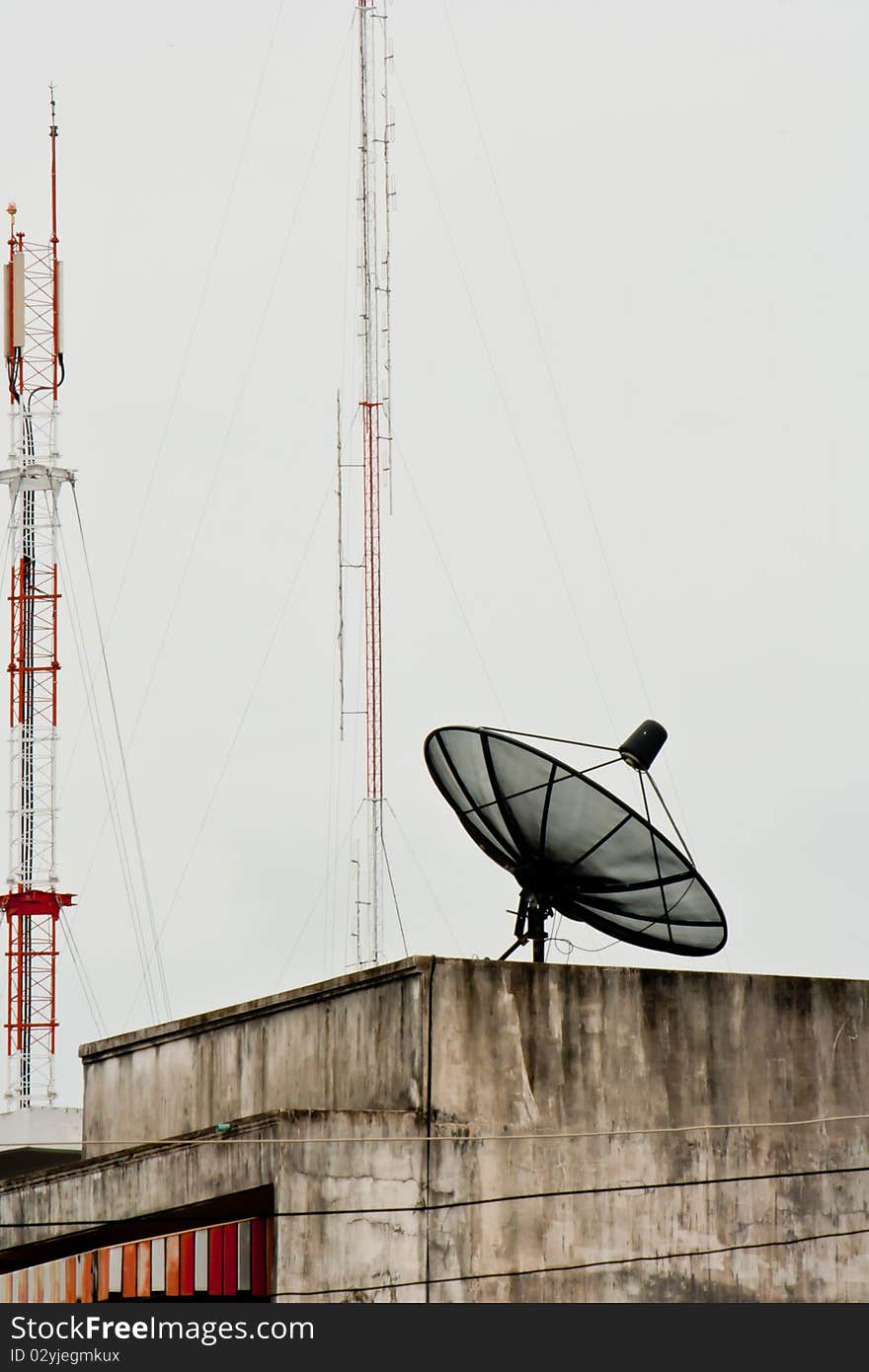 Black satellite dish in white background isolate