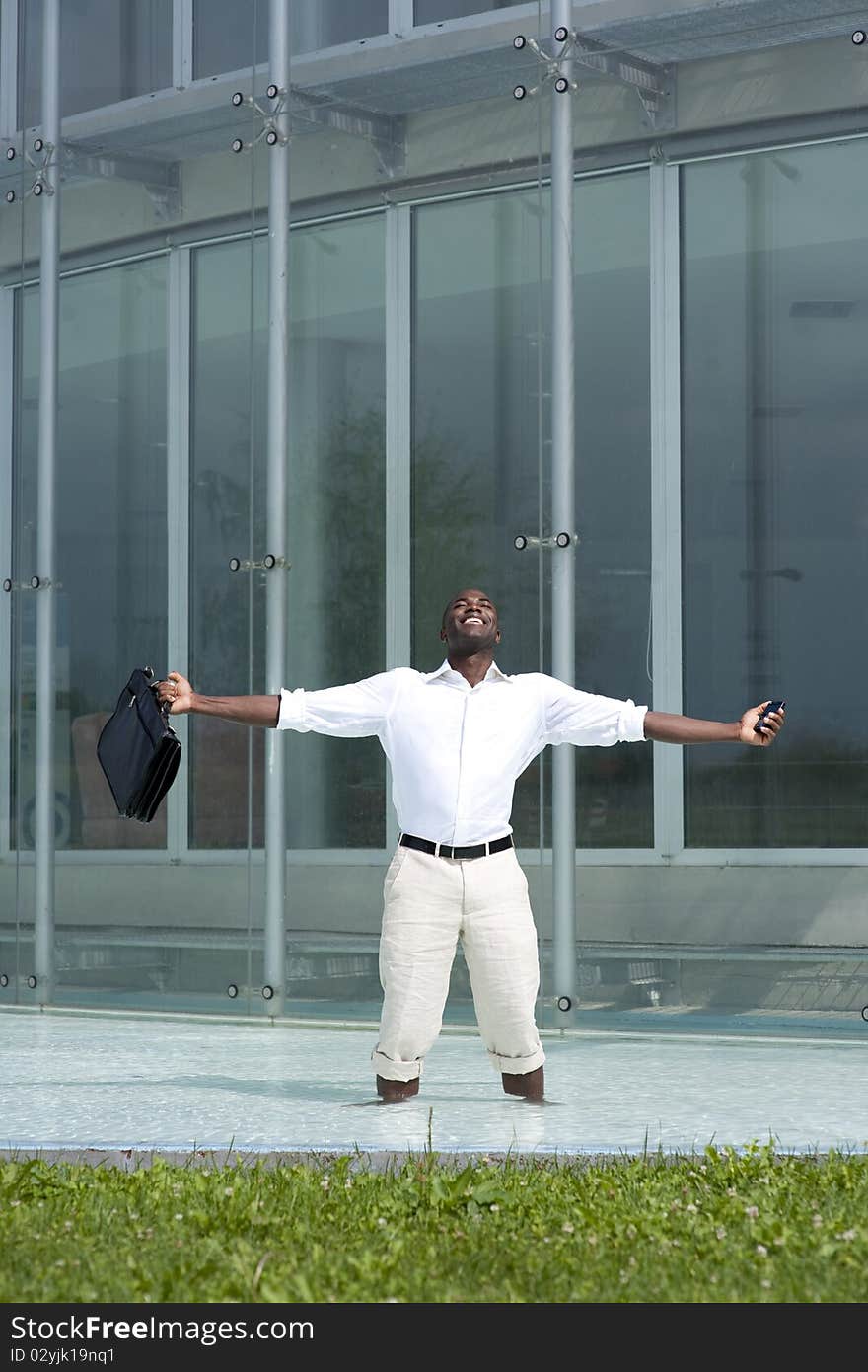 Rear view of a businessman inside a pool