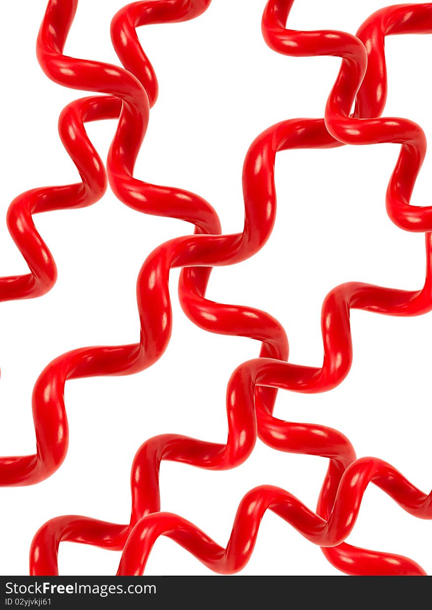 A rotary telephone hand set cord isolated against a white background. A rotary telephone hand set cord isolated against a white background