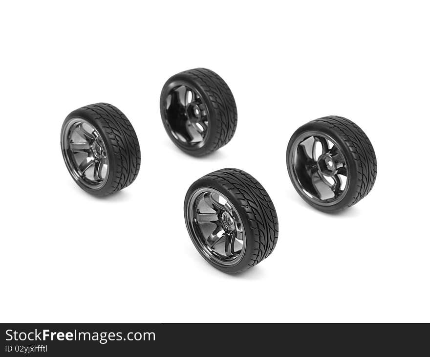 Chromed wheel with tires isolated on white background. Chromed wheel with tires isolated on white background