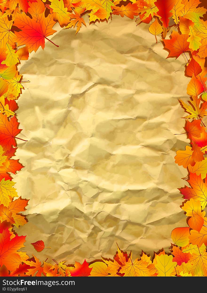 Autumn background with colored leaves on old paper. EPS 8 file included. Autumn background with colored leaves on old paper. EPS 8 file included