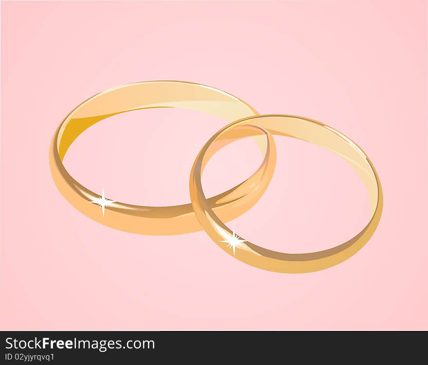 Wedding rings on pink background, illustration