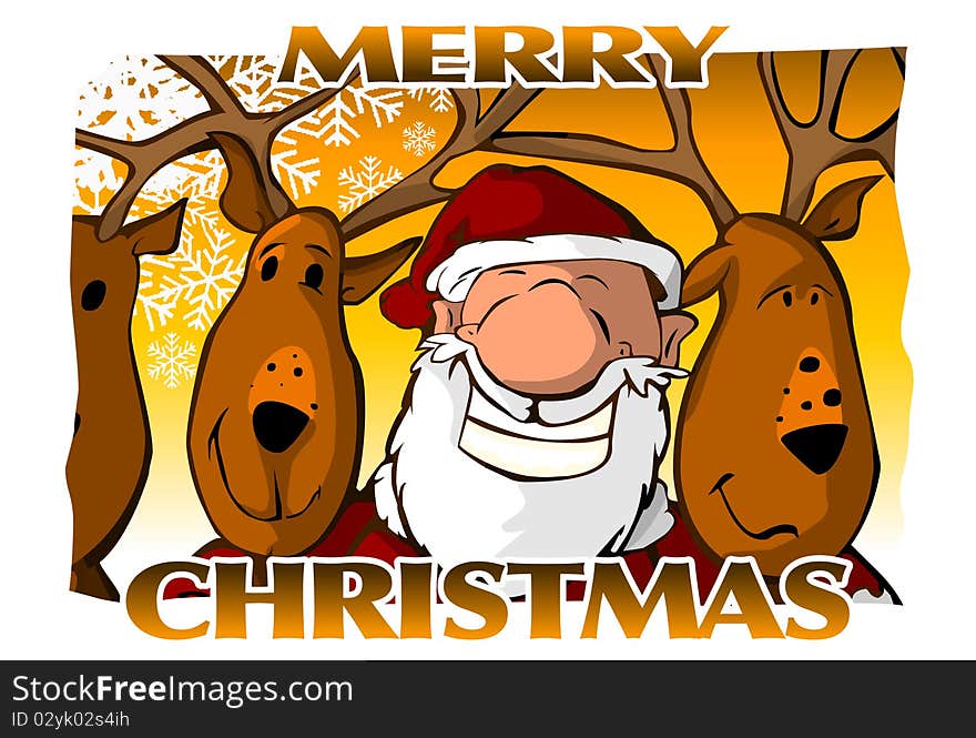 A funny merry Christmas card, golden background. A funny merry Christmas card, golden background.