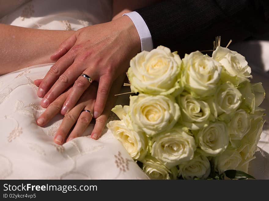 Just Married Couple Showing Rings