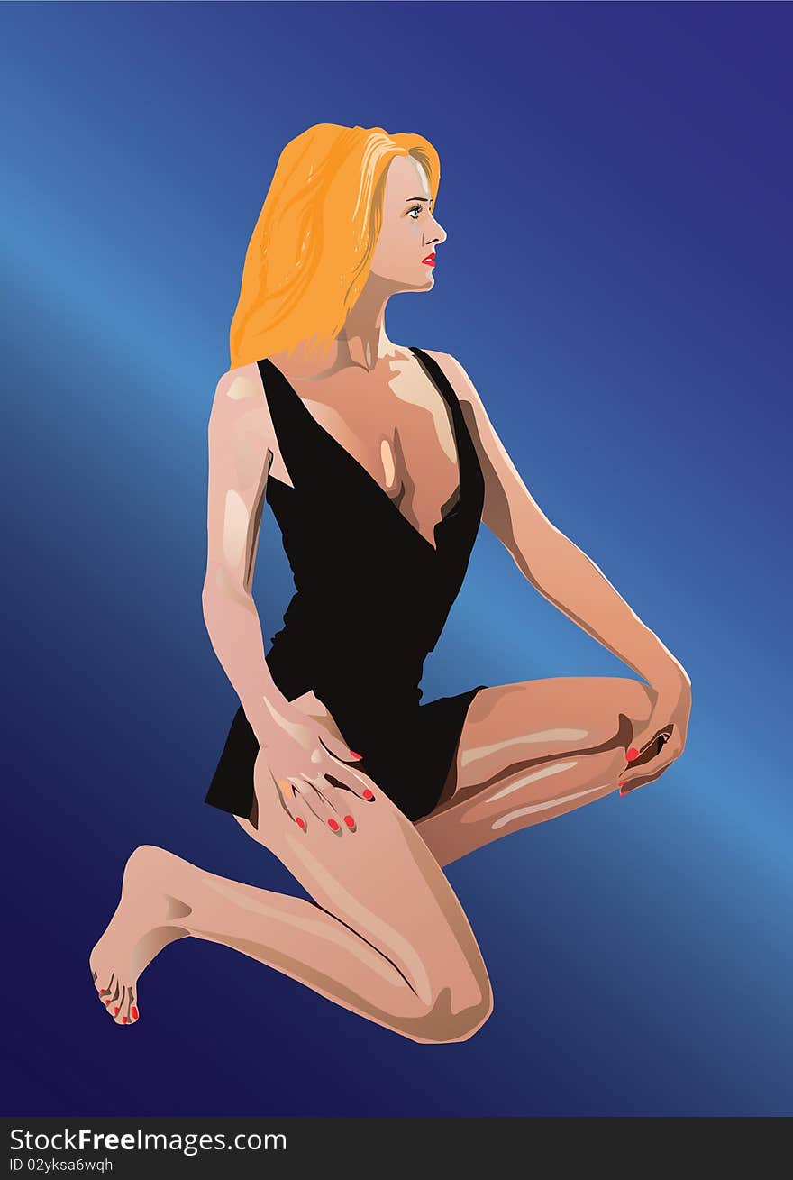 Vector graphic illustration of a blonde lady in black. Vector graphic illustration of a blonde lady in black