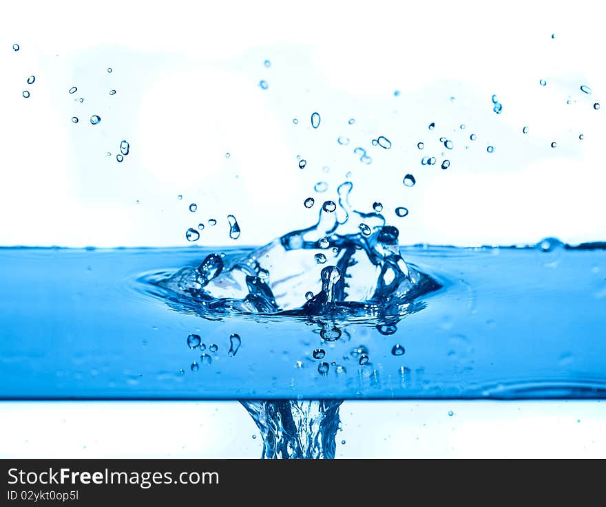 Blue water splashing  white background