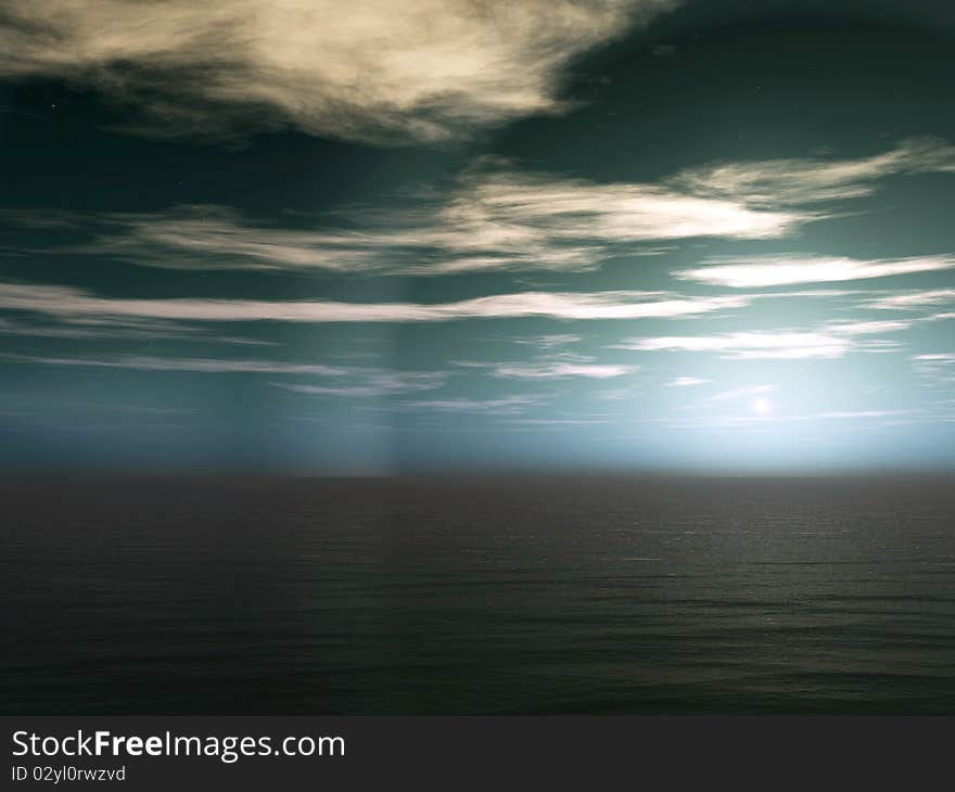 3d rendered ocean sunset seascape. 3d rendered ocean sunset seascape