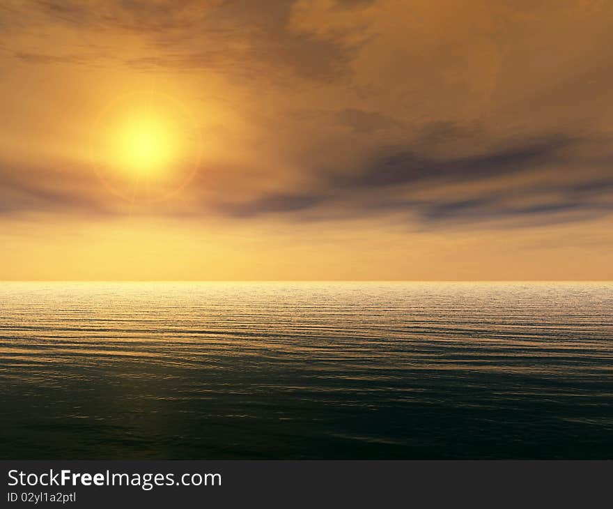 3d rendered ocean sunset seascape