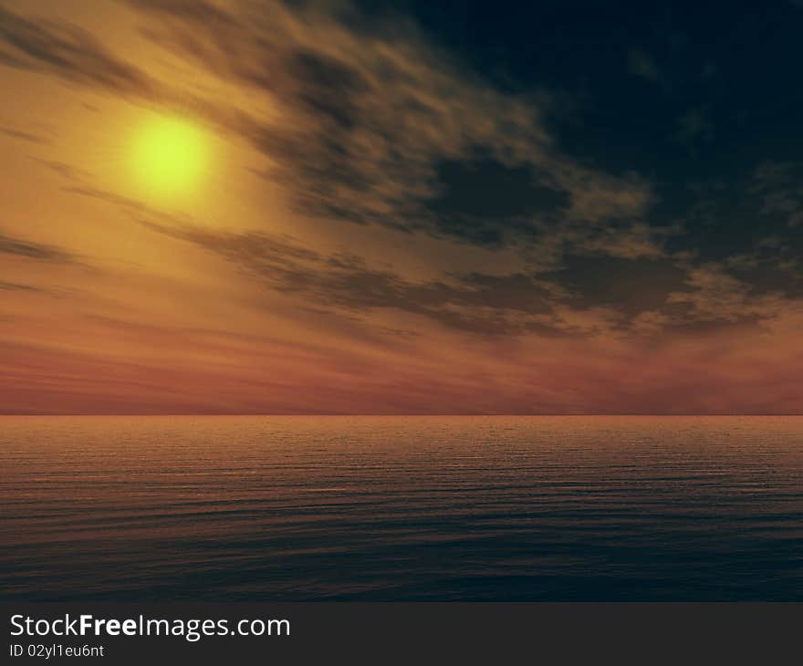 3d rendered ocean sunset seascape