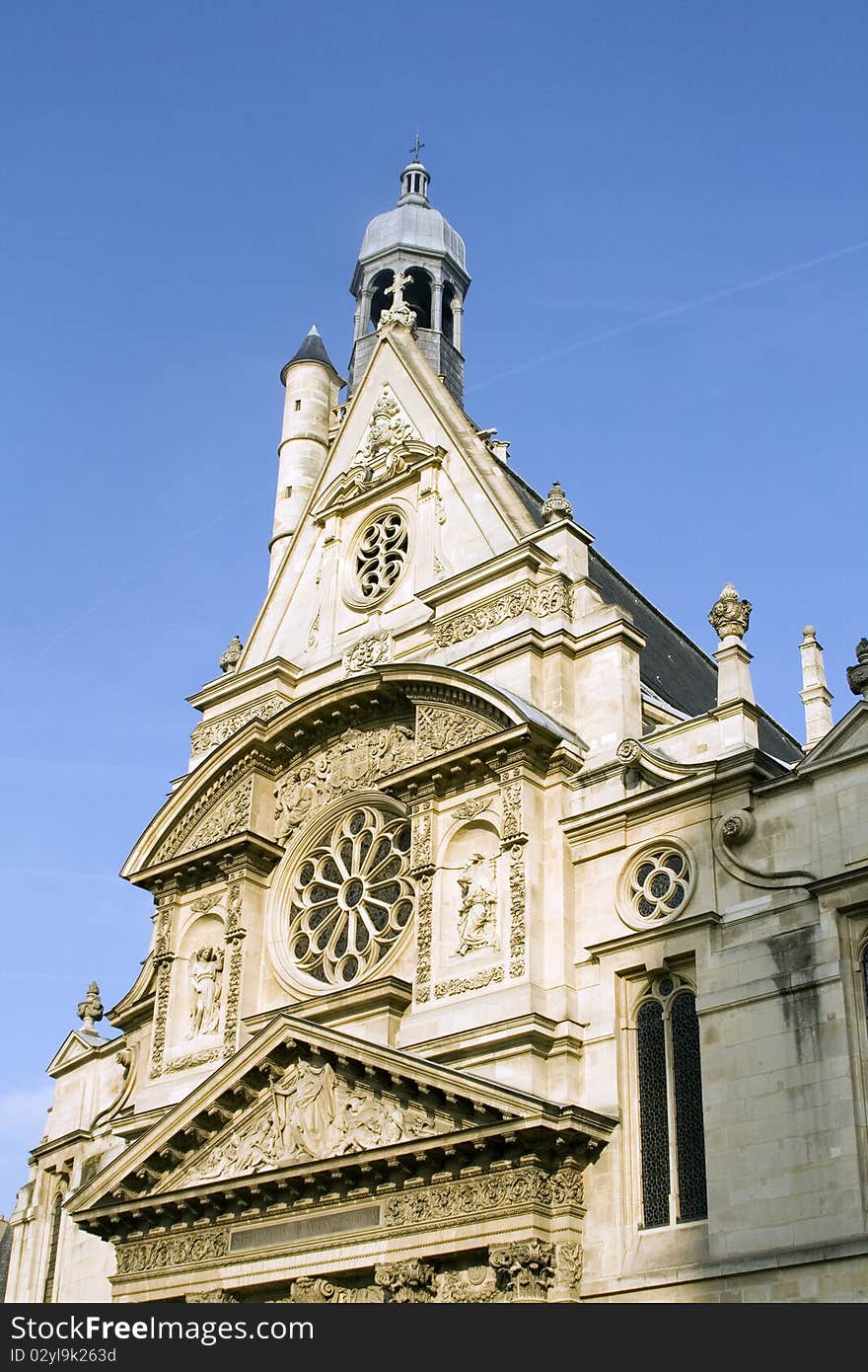 The tower and gothic style of Saint Etienne in Paris