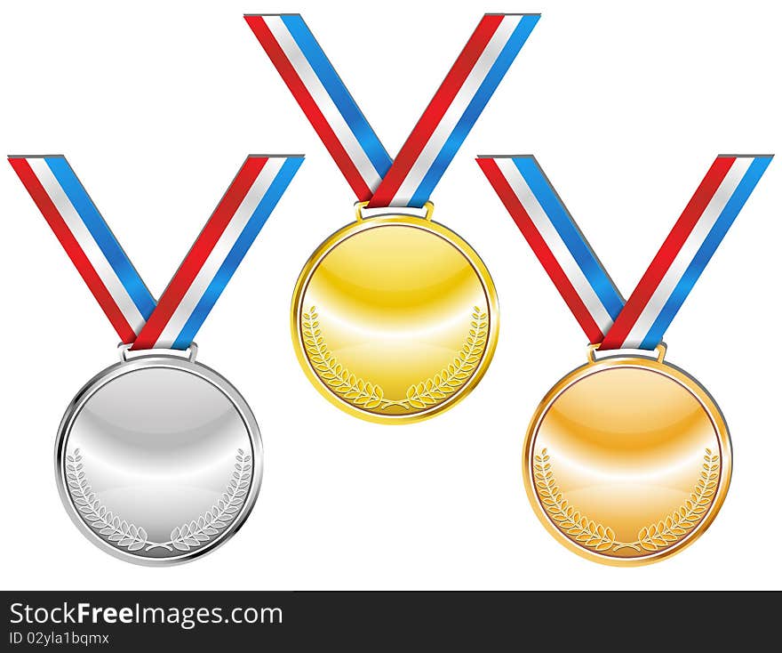 Three detailed medals with room for your texts or images gold silver and bronze