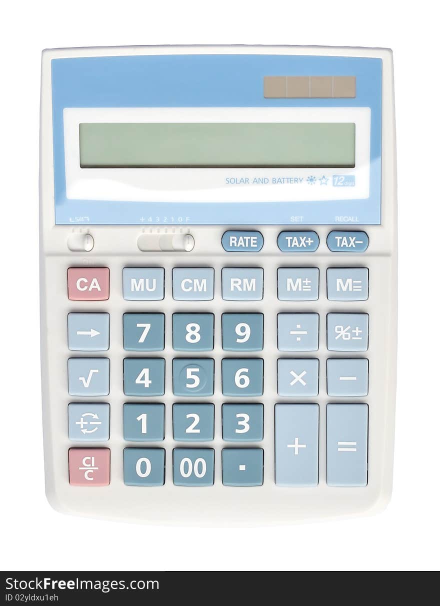 Sweet blue color calculator on white background.