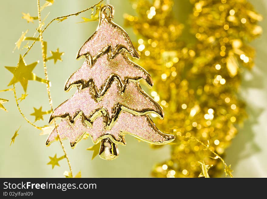 Holiday series:  Christmas fir and the golden garland. Holiday series:  Christmas fir and the golden garland