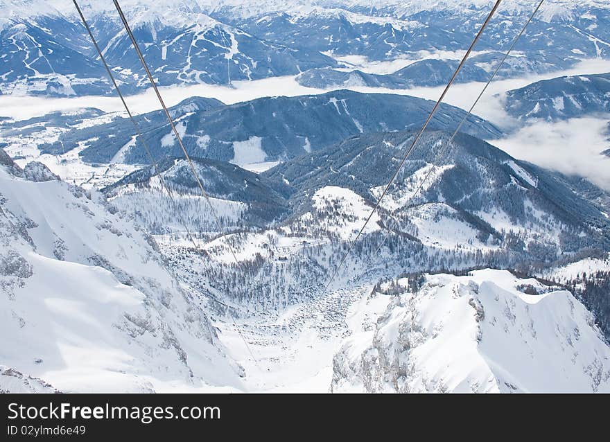 The view from the observation deck on the Dachstein glacier. Austria. The view from the observation deck on the Dachstein glacier. Austria