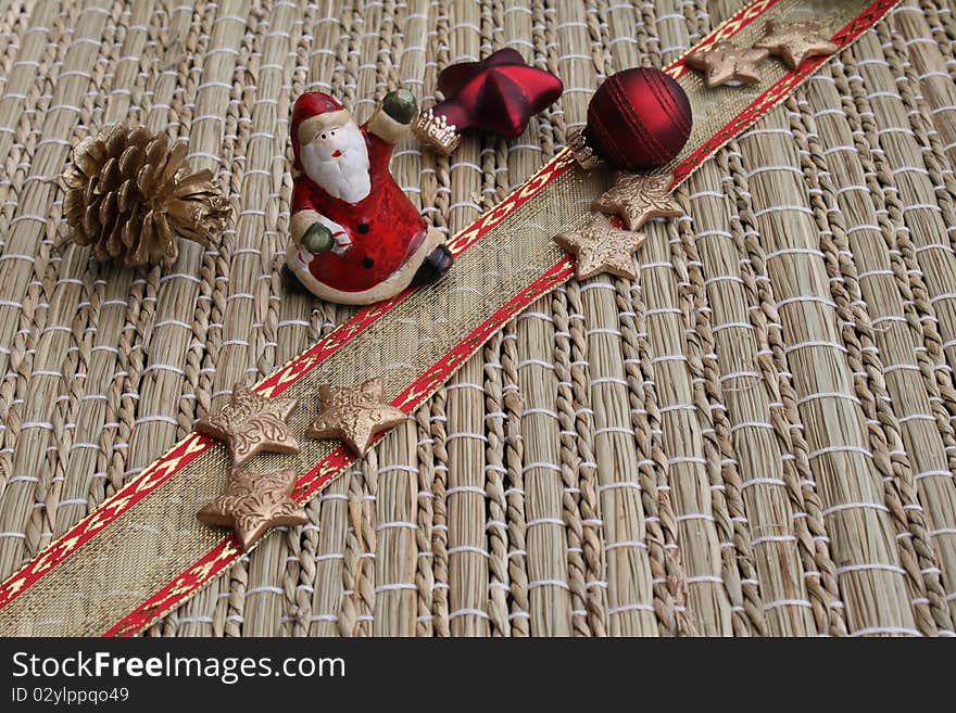 Christmas jewelry as decoration on the table. Christmas jewelry as decoration on the table