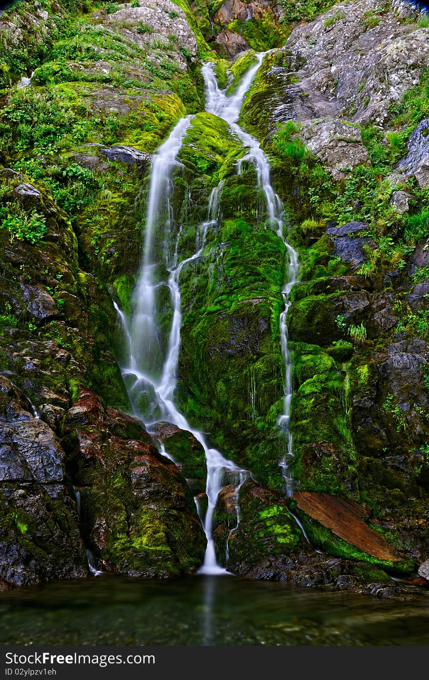 Waterfalls Brothers on a ridge Achishkho, Caucasus Mountains