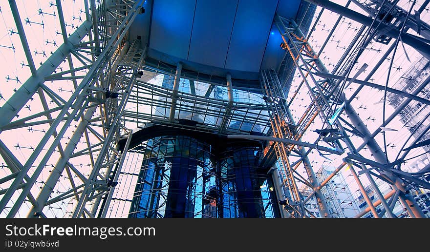 High Tech Glass Atrium at Dusk