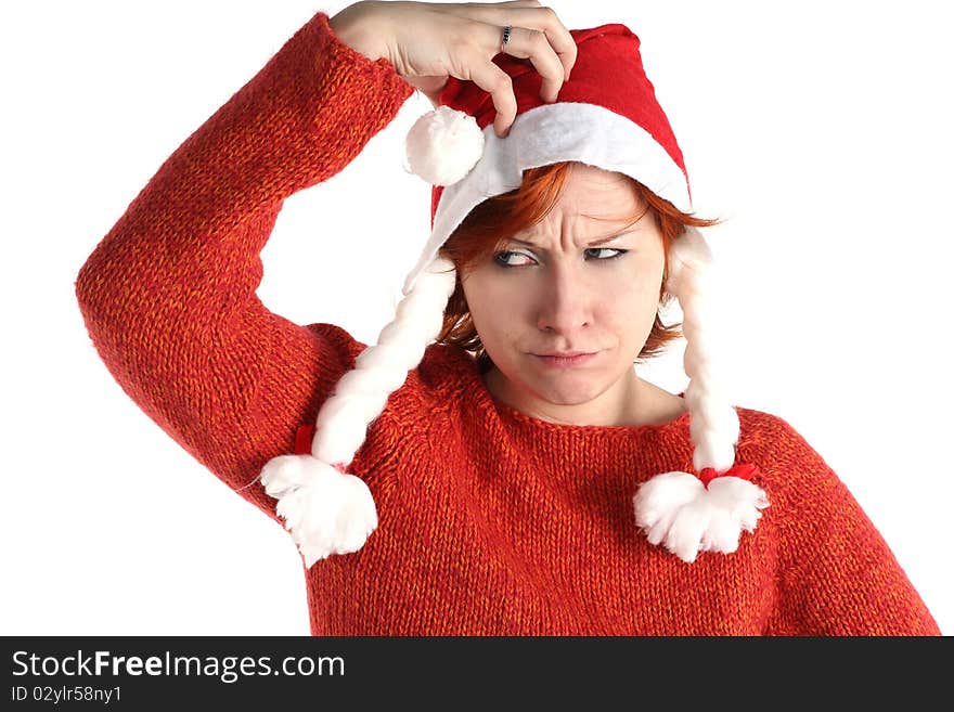 Woman In Santa S Cap Isolated