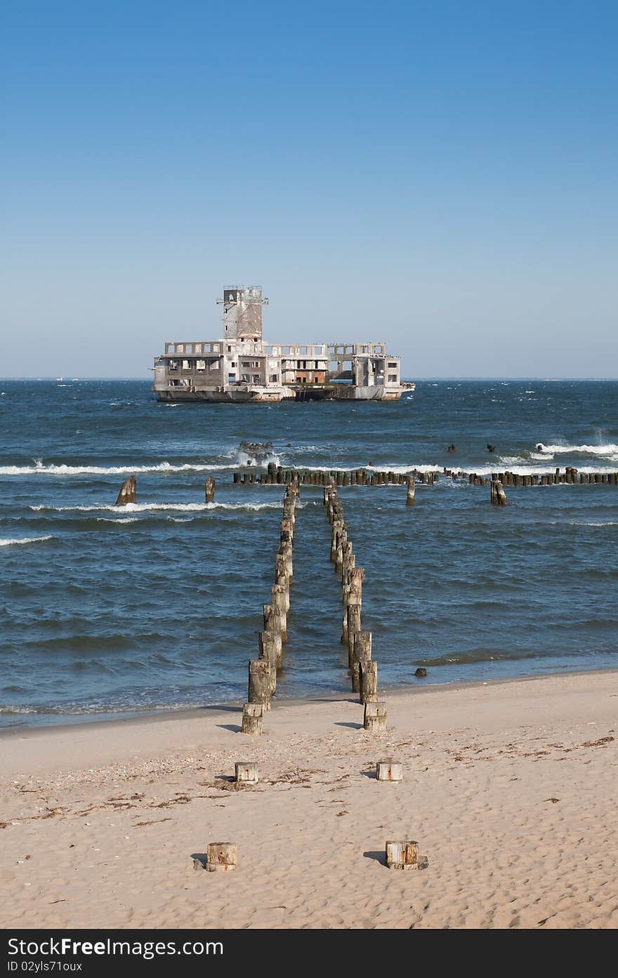 Seascape with ruins of torpedo buildings from second world war. Seascape with ruins of torpedo buildings from second world war.