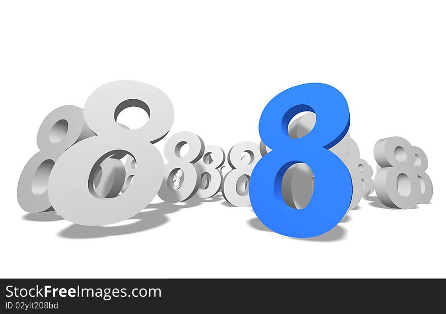 Group of number 8 on white background