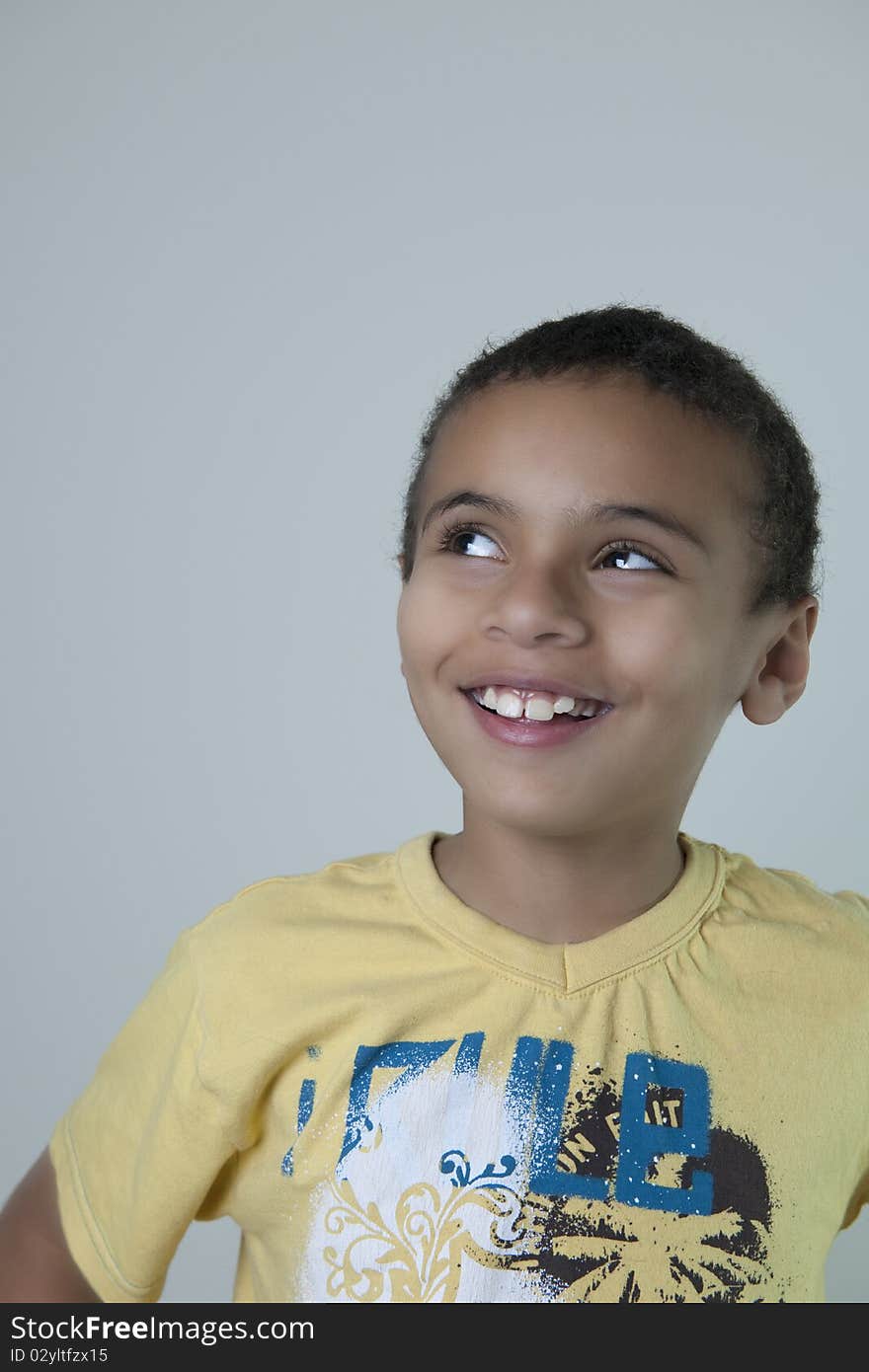 Young boy looking up portrait