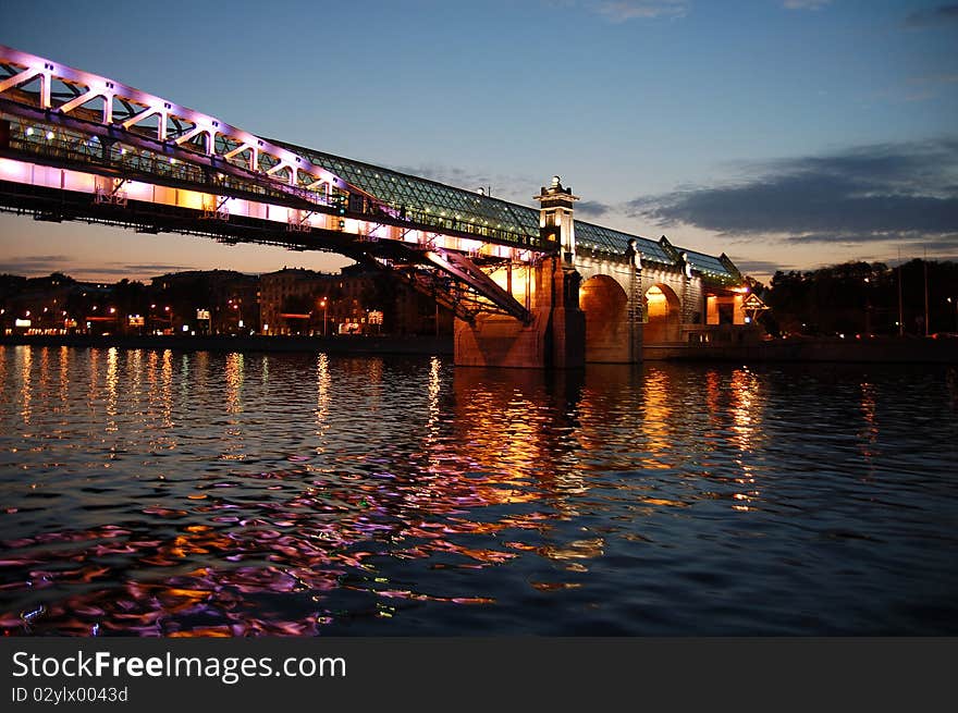 View of Night bridge above Moscow river