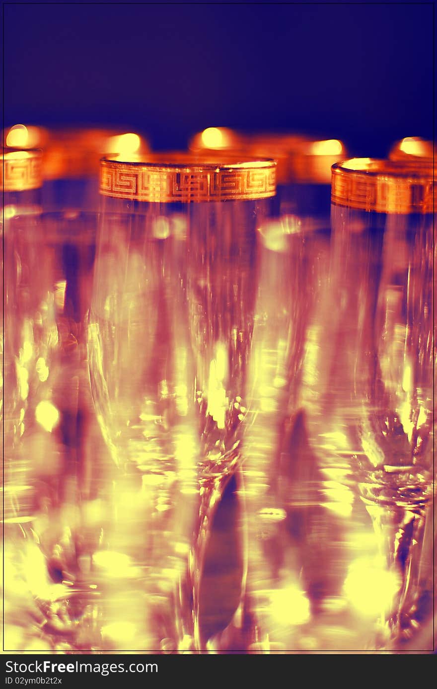 Champagne glasses prepared for marriage ceremony