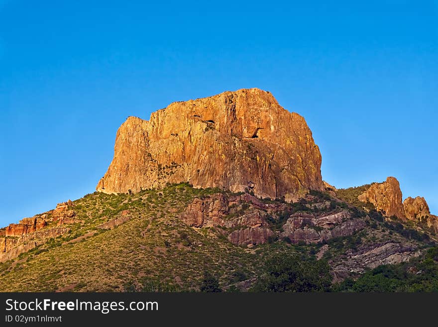 Mountain with clear blue sky