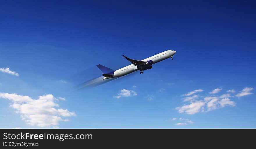 Aircraft in flight over the blue clouds. Aircraft in flight over the blue clouds