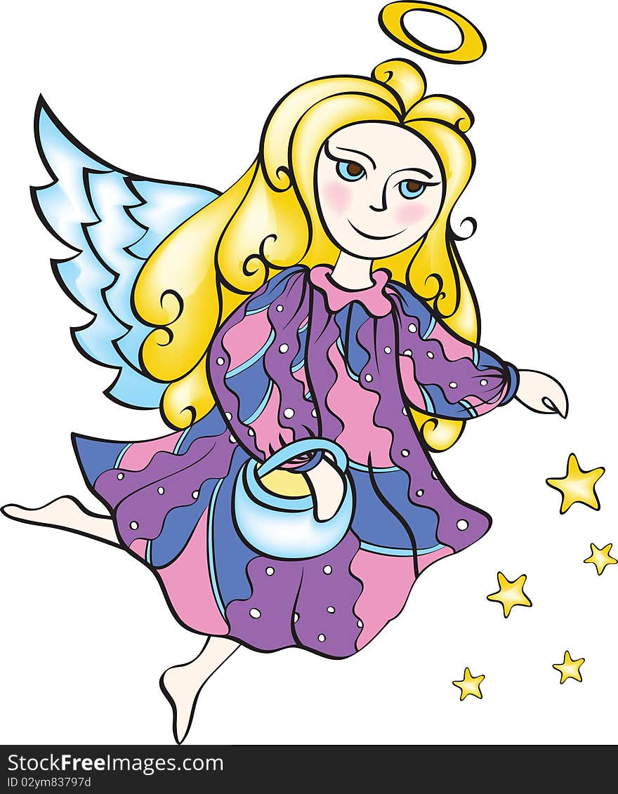 Christmas angel with stars.No gradients.