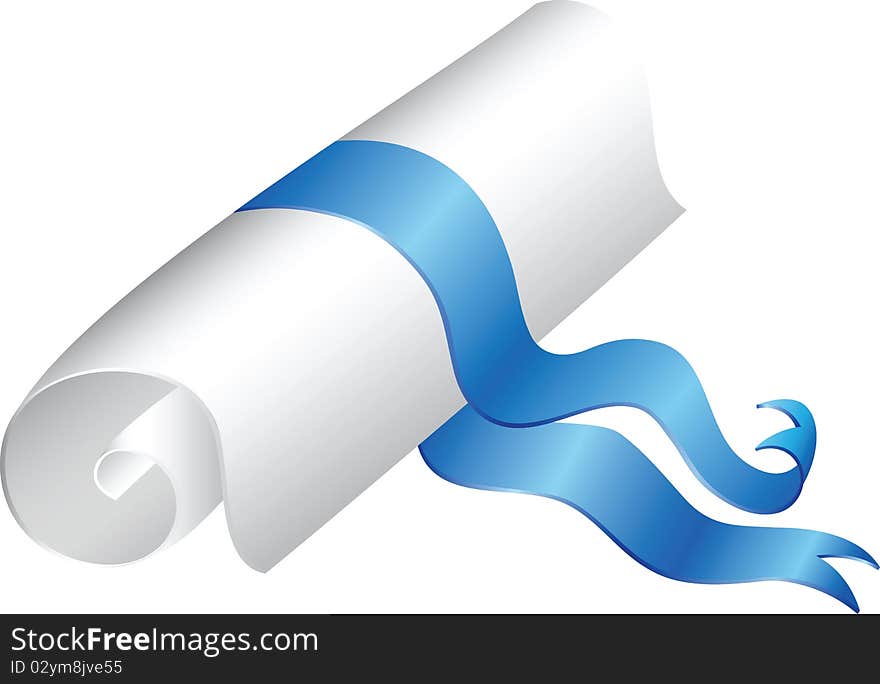 Roll of paper with ribbon. Illustration for design.