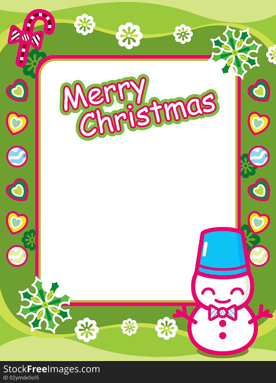 Illustration of christmas frame background with snowman. Illustration of christmas frame background with snowman