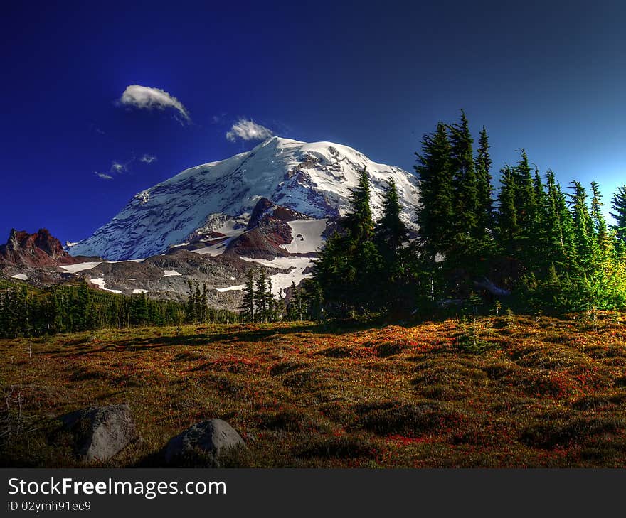 Mount Rainier and Spray park on a crisp, clear, fall afternoon.