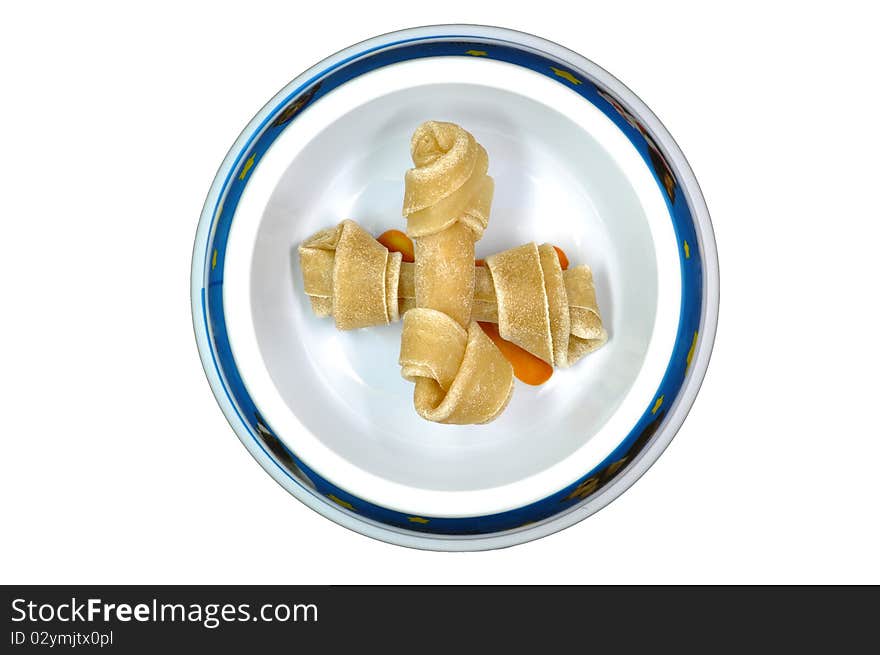 Dog chews in bowl.