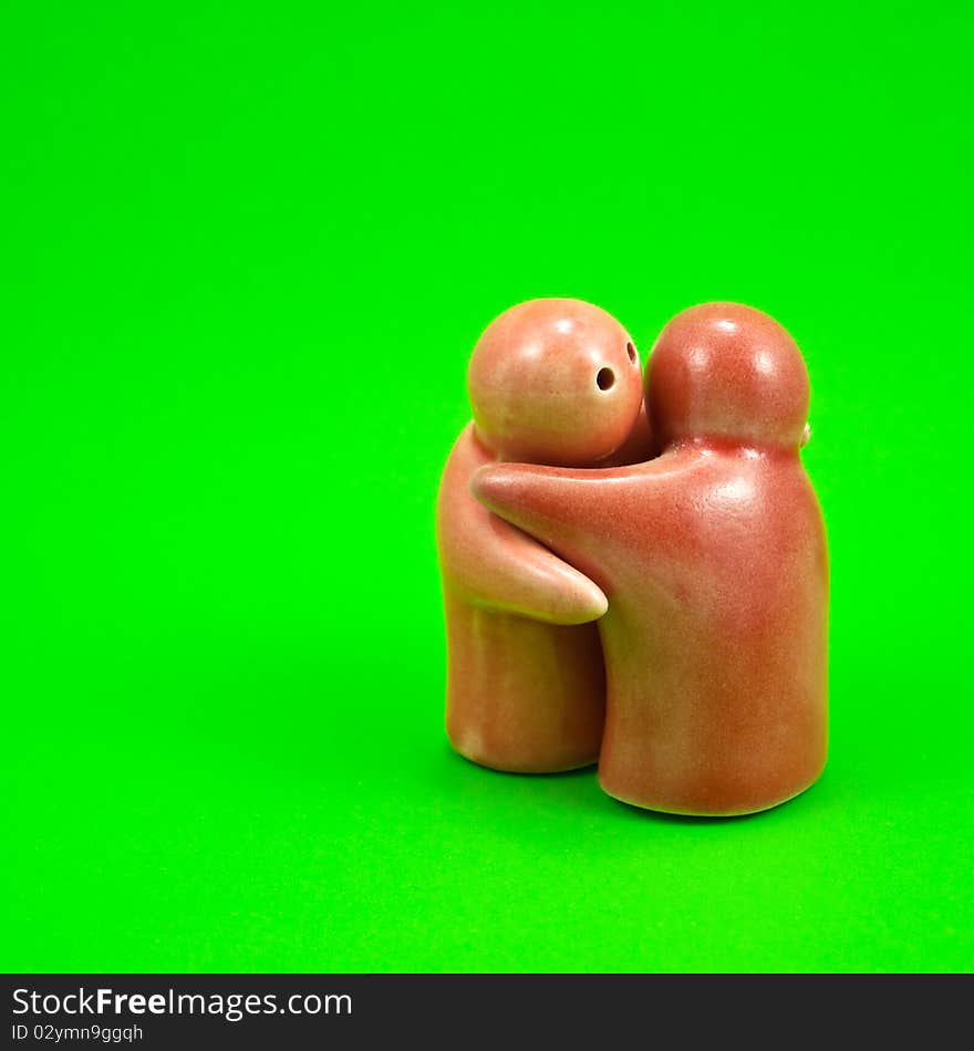 Couple hug doll isolated on white background,