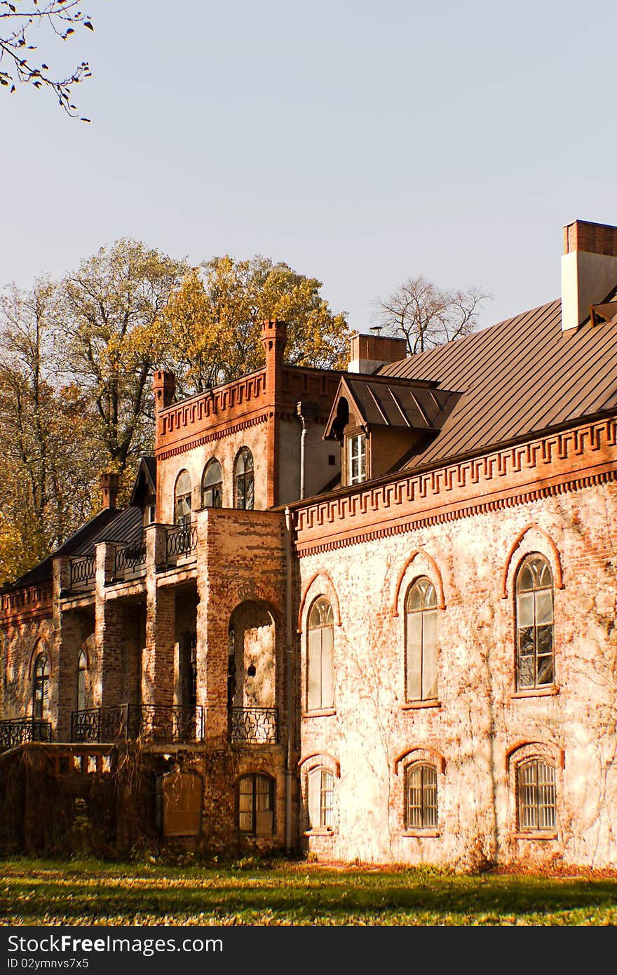 Historic architecture of the building on a bright sunny day