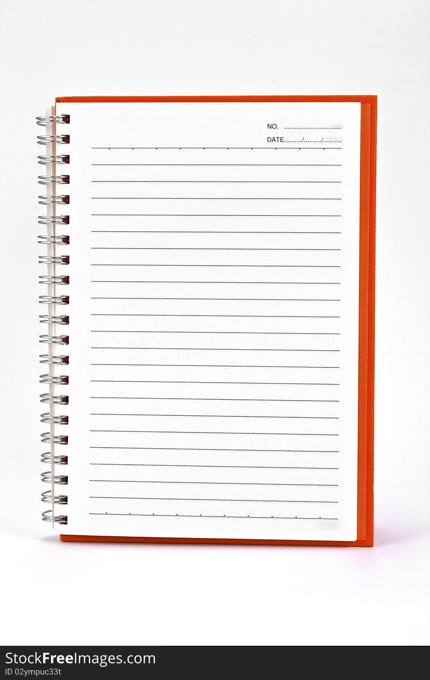 Orange notebook (blank paper) isolated on white background