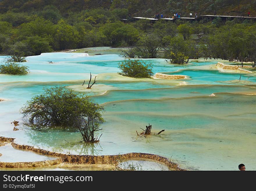 Colourful pools in Huanglong Scenic and Historic Interest Area