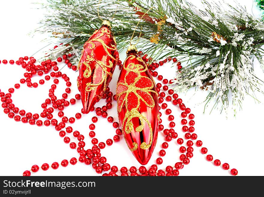 Christmas decoration and garland isolated on white background.