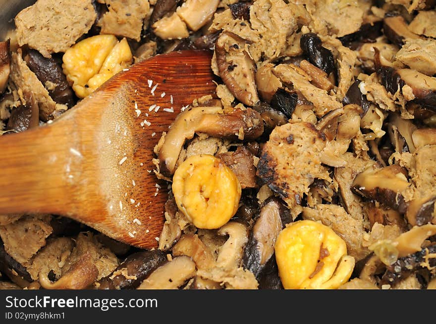 Chopped pieces of meat ingredients used in Chinese and Oriental cooking.