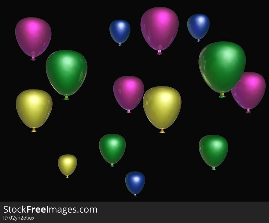 Colored holiday baloons on the black background.