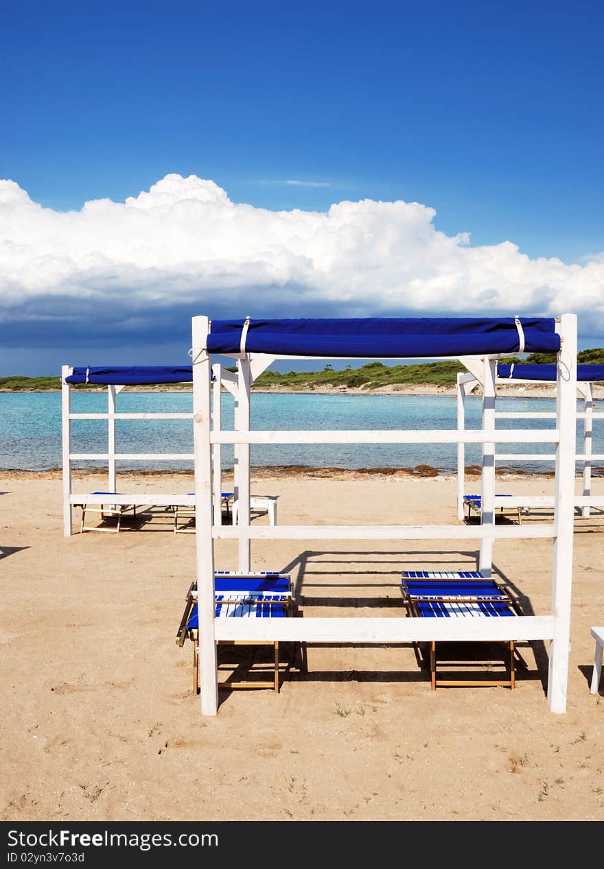 Beach tents and sunbeds