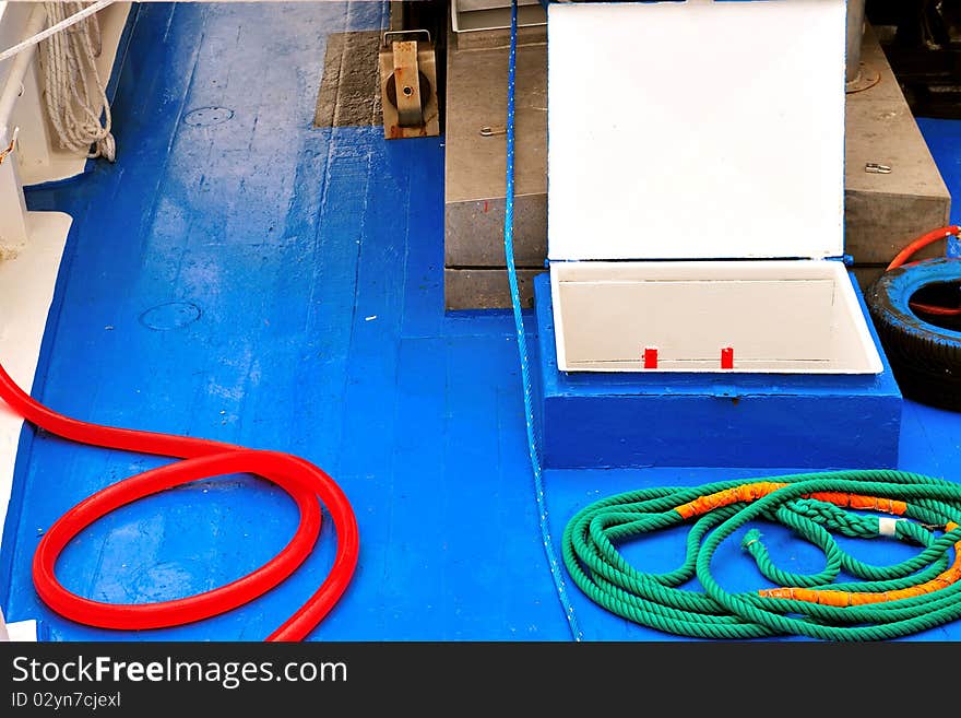 Blue Deck Of A Fishing Boat