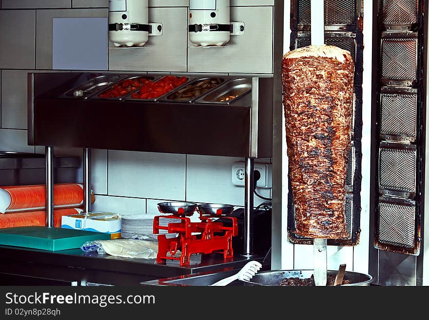 Greens with authentic Turkish döner. Greens with authentic Turkish döner