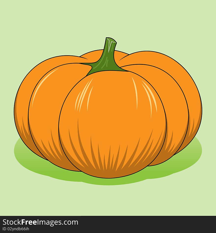 Illustration of an orange pumpkin on a light green background